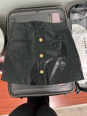 Zara Black Faux Leather Mini Skirt with Gold Buttons